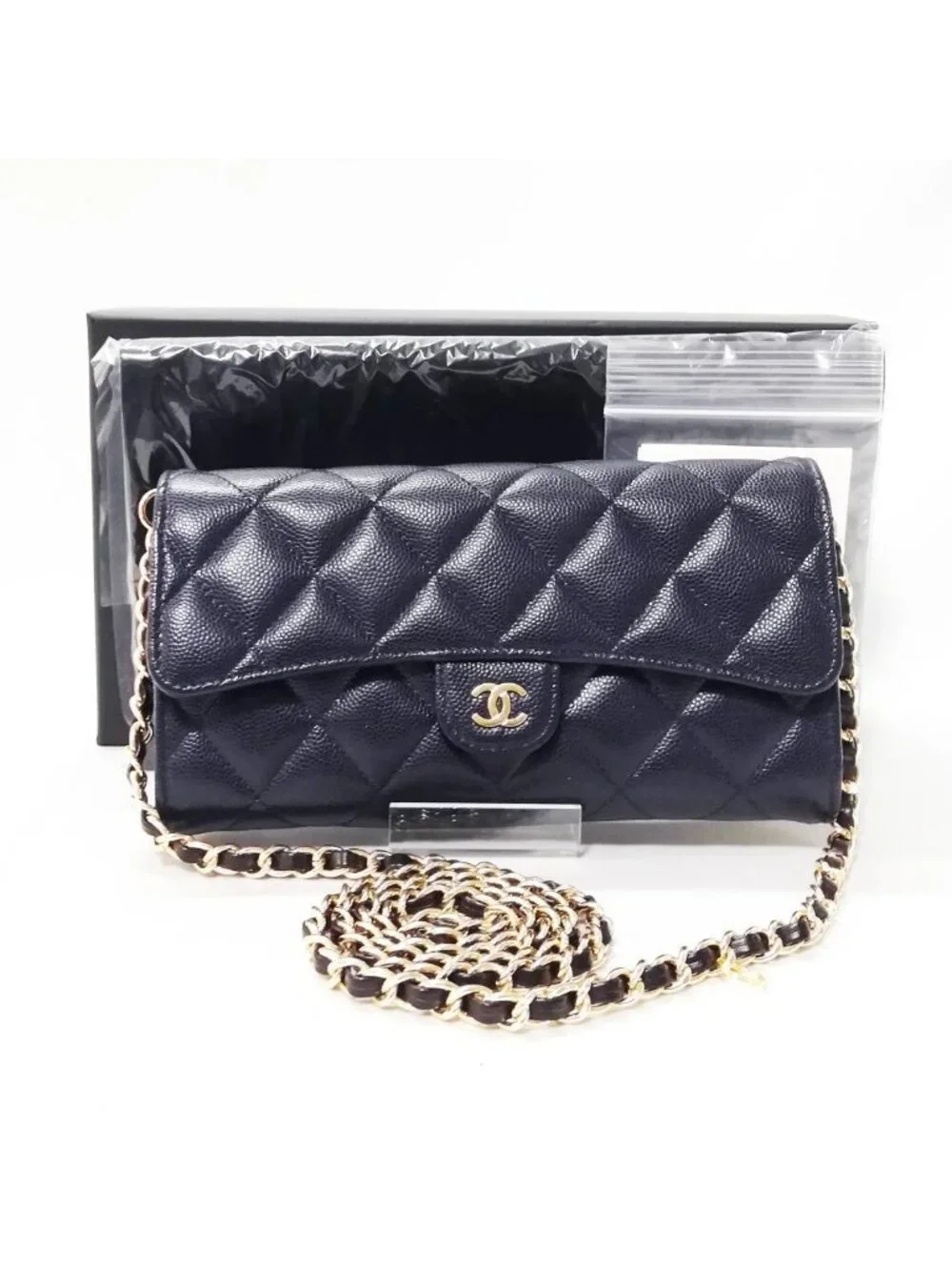 Chanel Caviar Leather Quilted Wallet Navy